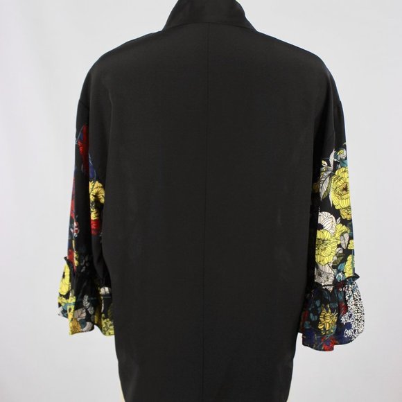 SANDRO Black Floral Print Silk Crepe Button Up Collared Shirt Blouse - Picture 10 of 16